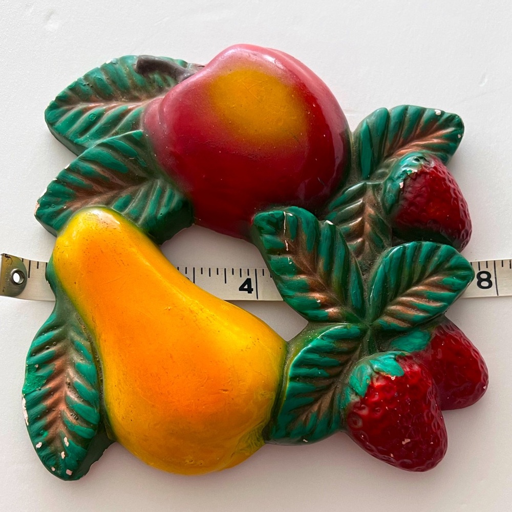Vintage Arkansas Red Clay Fruit Wall Plaque Pear Apple Strawberries kitschy - Picture 5 of 12